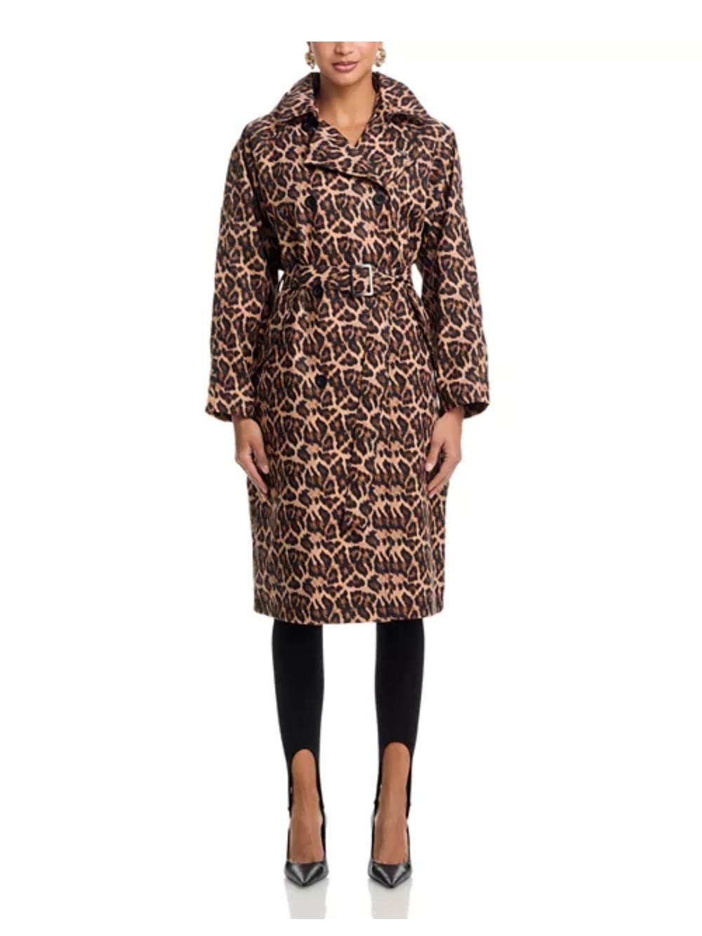 Aqua Leopard Print Belted Trench Coat - Brown & Black